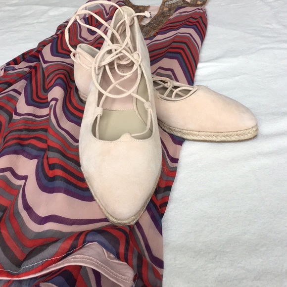 NWOT Michael Kors Pink Suede Espadrille Lace up Flats - Picture 2 of 7